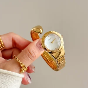 Scottie 9836 Women’s Quartz Watch Round Mother of Pearl Dial Elastic Snake Bracelet Strap Elegant Luxury Personalized Gift