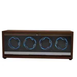 Self Winding Glass Window Walnut Wooden Silent Rotating Watch Winder Case Display Storage