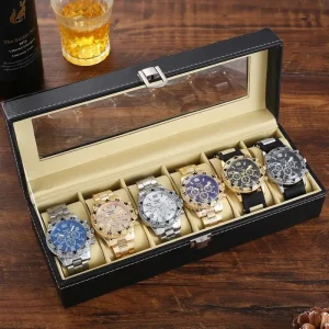 Set 6 Luxury Men’s Watches Business Sports Full Steel Wristwatches 20mm Silicone Band Quartz Movement Glass Dial Boxed Male Clock