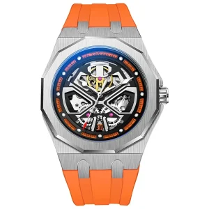 Silicone Band Waterproof Men Watch Skeleton Dial Automatic Mechanical Watch