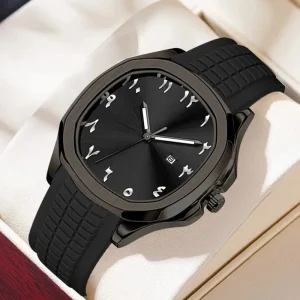 Silicone Strap Waterproof Quartz Watch with Arabic Characters Sports Watch