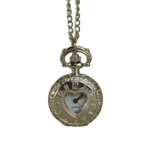Silver Antique Pocket Watch with Heart Shaped Hollow Double Sided Scale Quartz Movement