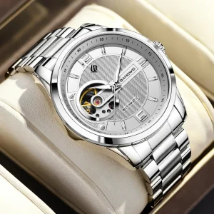 Silver Hollow Out Automatic Watch 3D Tourbillon Skeleton Men Wristwatch Luminous Watch Montre Homme