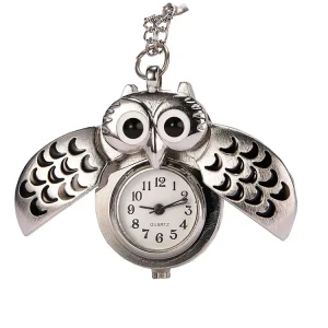 Silver Owl Pocket Watch Ladies Quartz Fashion Owl Shape Pocket Watch with FKey Buckle Factory Direct Sales