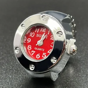 Silver Plated Stainless Steel Quartz Ring Watch with Square Dial for Couples in 5 Colors