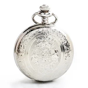 Silver Quartz Watch Vintage Flower Pocket Watch