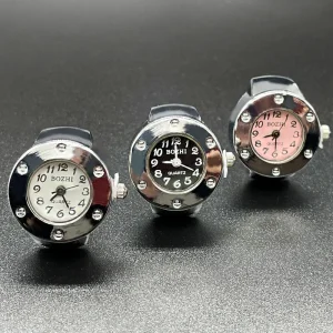 Silver Ring Watch Stainless Steel Quartz Wedding Engagement Anniversary Gift for Couples and Children 5 Colors Dial