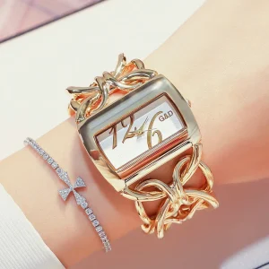 Silver Women’s Bracelet Watch, Rectangle Dial, Quartz Wristwatch