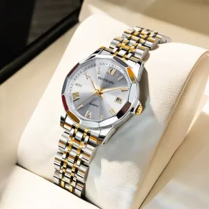 Silver and Gold Women’s Quartz Watch Elegant Luxury Classic Business Coin Pointer Dial