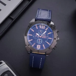 Simple Casual Men’s Watch Fashion Personality Belt Quartz Watch Large Dial Watch
