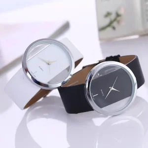 Simple Elegant Quartz Watches Transparent Hollow Design Unisex Leather Band Large Dial Couples Custom Logo Watches