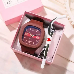 Simple Fashion Sport Women’s Watch with Rubber Soft Shell and PU Soft Watchband Quartz Movement