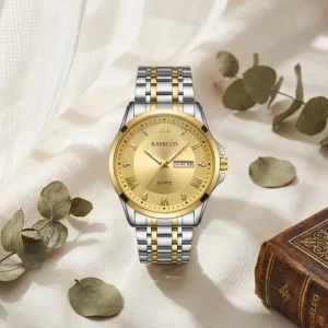 Simple Large Dial Men’s Watch Alloy Stainless Steel Band Pointer Luminous Water Resistant 15m Stylish Quartz Dual Calendar