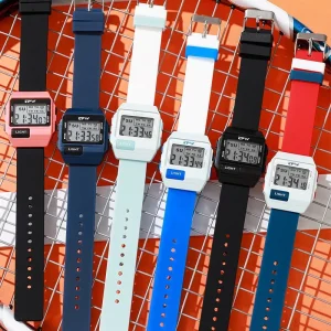 Simple Small Rectangle Multifunctional Sports Digital Watch with TPU Band for Middle High School Students Waterproof
