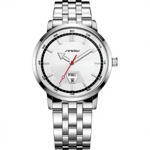 Sinobi Men’s Business Quartz Watch S9892G Alloy Case Stainless Steel Strap Pointer Dial Waterproof 30mm Water Resistance