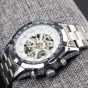 Skeleton Automatic Mechanical Watch Black Waterproof Watches