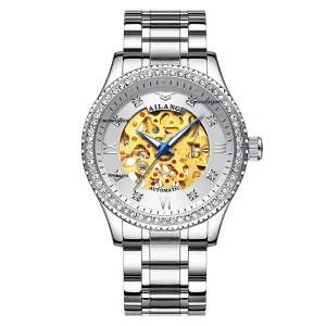 Skeleton Automatic Mechanical Watch Dual Calendar Alloy Case Mineral Glass Dial 10m Water Resistance 41mm 20mm Fashion Style