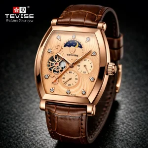 Skeleton Automatic Mechanical Watch Moon Phase Tourbillon-Style Wristwatch for Men Full Automatic Movement