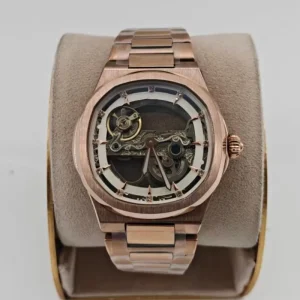 Skeleton Automatic Watch for Men Diamond Hour Markers Mechanical Movement Stainless Steel Band Business Wristwatch