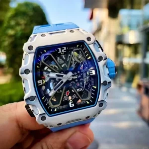 Skeleton Automatic Wristwatch with Carbon Fiber Tonneau Case 35-03 Men’s Fashion Sports Mechanical Watch