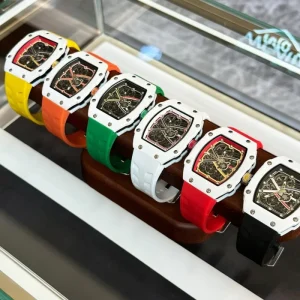 Skeleton Design Barrel Shape Men Quartz Watch Pointer Dial Waterproof Luminous Silicone Strap Alloy Case Business Casual Sport