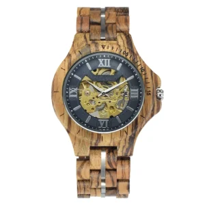Skeleton Dial Wood Mechanical Watch 3 ATM Water Resistant