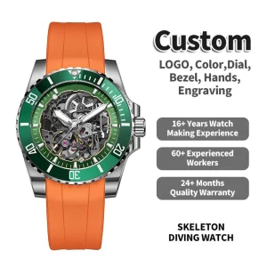 Skeleton Diving Watch 200m Waterproof Automatic Mechanical Men Rubber Wristwatch Custom Logo OEM ODM Factory