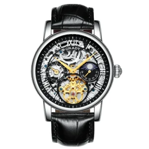 Skeleton Luxury Watch for Men Business Style Automatic Mechanical Leather Strap Custom Logo Factory Direct Wristwatch