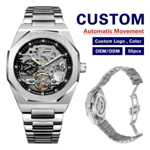 Skeleton Mechanical Automatic Watch Leather Strap Analog Dial 3BAR Water Resistance for Men