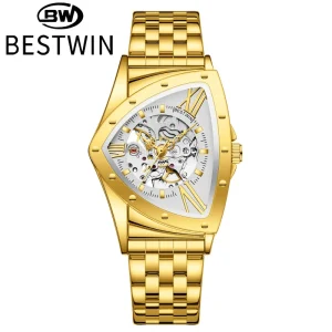 Skeleton Mechanical Watch with Stainless Steel Case and Strap Men’s Luxury Business Style Automatic Wristwatch