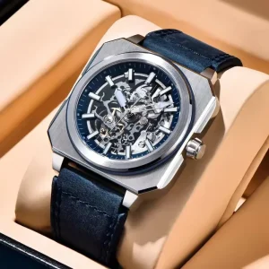 Skeleton Men Mechanical Watch 5ATM Waterproof Sapphire Glass Automatic Watch Square Stainless Steel Reloj 1791