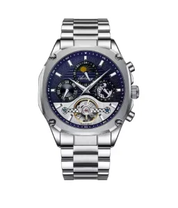 Skeleton Men’s Mechanical Watch Automatic Stainless Steel Moon Phase Sport Style 3Bar Water Resistant Customized