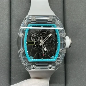 Skeleton Movement Transparent Crystal Case Rubber Strap Men’s Watch Mechanical Watch