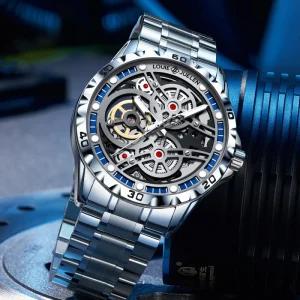 Skeleton Self-winding Mechanical Watch Stainless Steel Alloy Business