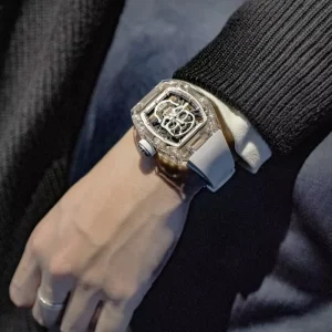 Skeleton Skull Automatic Mechanical Watch White Transparent Sapphire Case Men’s Luxury Wristwatch