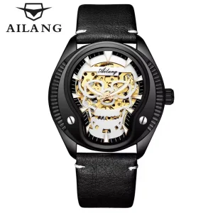 Skeleton Skull Men Mechanical Watch Genuine Leather Waterproof Automatic Bracelet Fashion Tourbillon Luminous Wristwatch