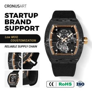 Skeleton Tourbillon Watch Personalized Men’s Mechanical Watches Carbon Fiber Tonneau Watch with Interchangeable Parts