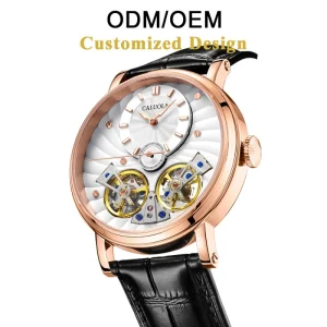 Skeleton Watch Double Flywheel Analog Stereo Vortex Textured Sapphire Glass Mirror Cowskin Strap Mechanical