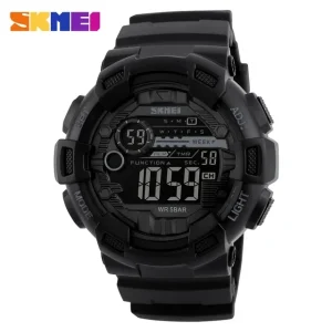 Skmei 1243 Men’s Digital Calendar Watch PU Strap 50M Waterproof Dual Time LED Light Alarm Clock