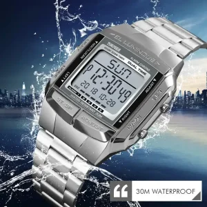 Skmei 1381 Digital Watch Men Stainless Steel Band Waterproof LED Stopwatch Alarm Watch OEM ODM Customized Watch