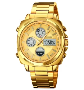 Skmei 1673 Analog Fashion Multi Function 2 Time Date Week Chrono Stainless Steel Band Digital Watches