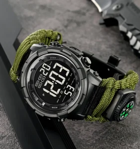 Skmei 1845 Men’s Outdoor Digital Sport Watch with Paracord Nylon Band ABS Case Water Resistant Alarm and Lighter