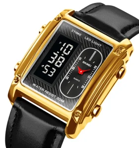 Skmei 1868 Square Case Alarm Men’s Stainless Steel Digital Sports Watch