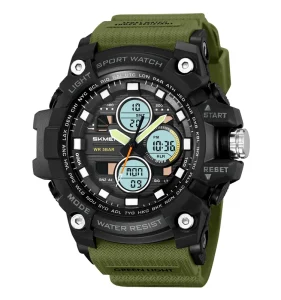Skmei 2349 Army Green Sport Digital Watch for Men Water Resistant 50 Meters Fashion Wristwatch Multifunction