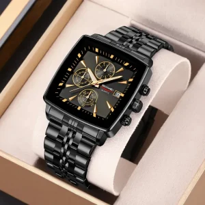 Skmei 2434 Square Big Dial Stainless Steel Sport Date Display Men’s Business Watches Japan Quartz Waterproof Wristwatch for Male