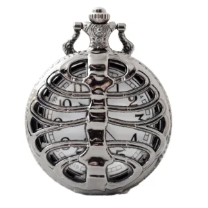 Skull Bone Steampunk Black Pocket Watch with Vintage Hollow Design Quartz Movement Chain Antique Necklace Jewelry Gift