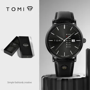 Sleek Quartz Watch with Date Large Minimalist Dial Unisex Watch Modern Fashion for Men & Women