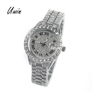 Small Dial Woman Watches Baby Pink Iced Out Quartz Clock Luxury Rhinestone Waterproof Wrist Watch Small Size for Women
