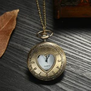 Small Silver Antique Pocket Watch with Heart Shaped Hollow Double Sided Scale Quartz Movement