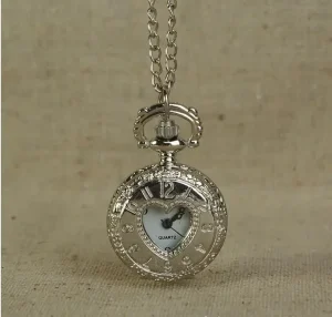 Small Silver Heart Shaped Hollow Double Sided Scale Pocket Watch